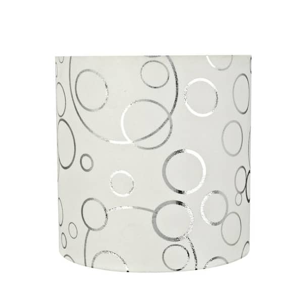 Aspen Creative Corporation 8 in. x 8 in. White with Silver Circle Pattern Drum, Cylinder Lamp Shade