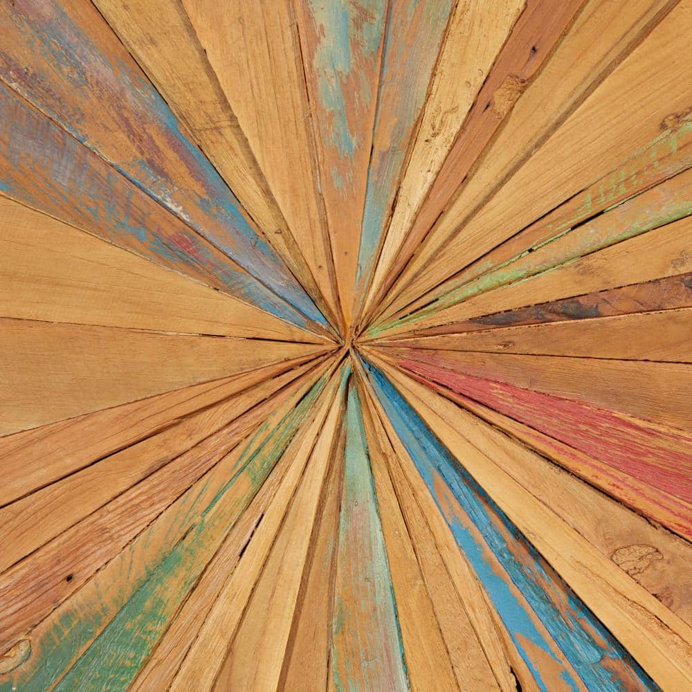 Teak Wood Multicolor Sunburst Wall Decor 28" Square