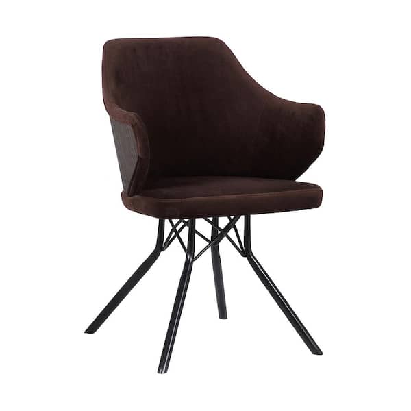 Armen Living Darcie Mid-Century Black Powder Coated with Brown Velvet and Walnut Glazed Wood Back Dining Chair