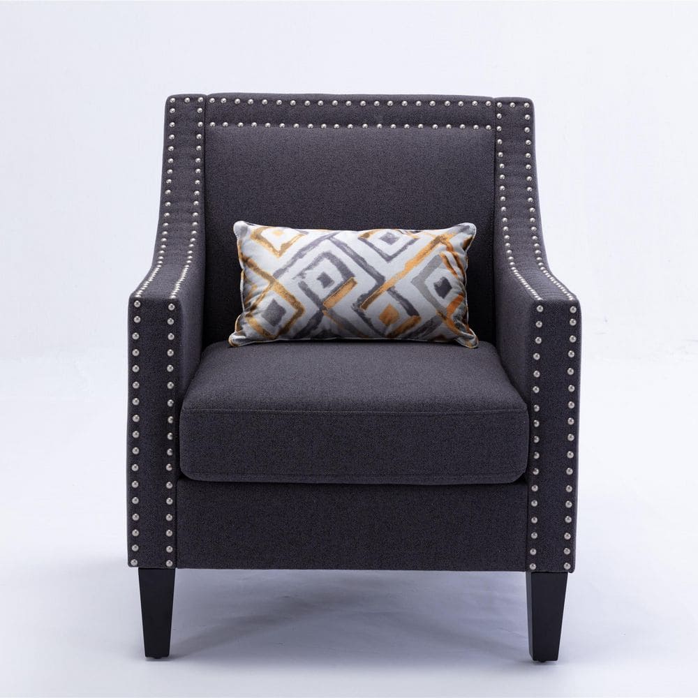 ANBAZAR Black Linen Fabric Upholstery Accent Arm Chair (Set of 1