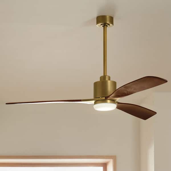 Ridley II 60 in. Indoor Natural Brass Downrod Mount Ceiling Fan with Integrated LED with Wall Control Included