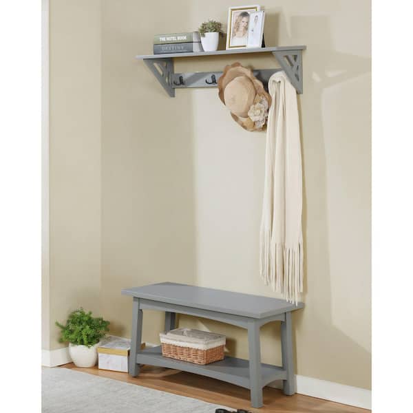 Coventry 36 in. Open-Design Gray Coat Hook and Bench Hall Tree Set for Entryway, Laundry Room, Traditional, Modern