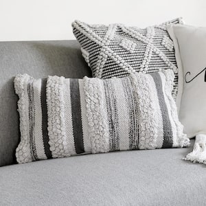 Bria Stripe Gray 13 in. x 20 in. Throw Pillow Cover