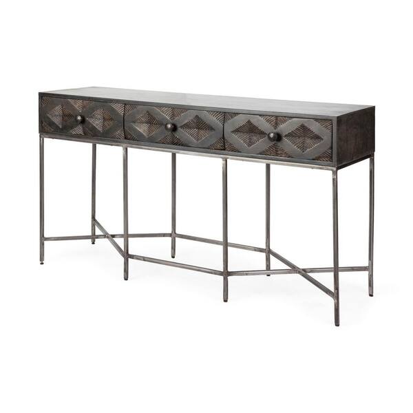 Mercana Hobbart 54 in. Dark Brown Standard Rectangle Wood Console Table with Drawers