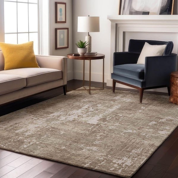 Mayfield Premium Machine Washable Abstract AMF1008 Taupe 9 ft. x 12 ft. Area Rug