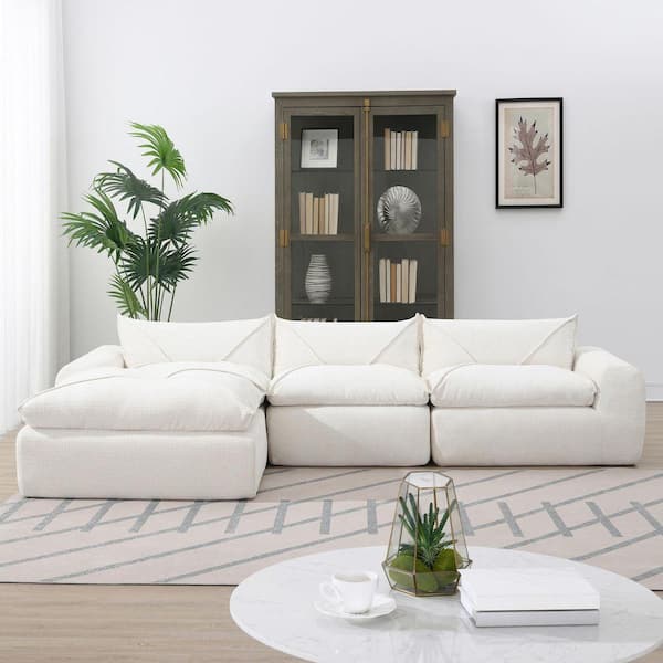 Nestfair 116 in. Chenille L-shaped Sectional Sofa in. White with