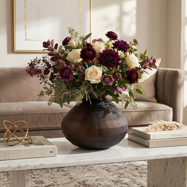 Liv & Skye 10 in. Brown Glass Round Rotund Decorative Vase 18847