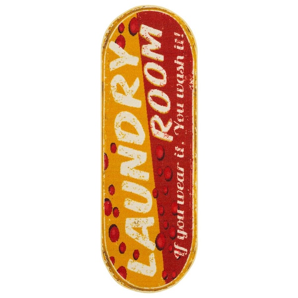 Ottomanson Laundry Collection Non-Slip Rubberback Bubbles 2x5 Laundry Room Runner Rug, 20 in. x 59 in. Oval, Red/Yellow