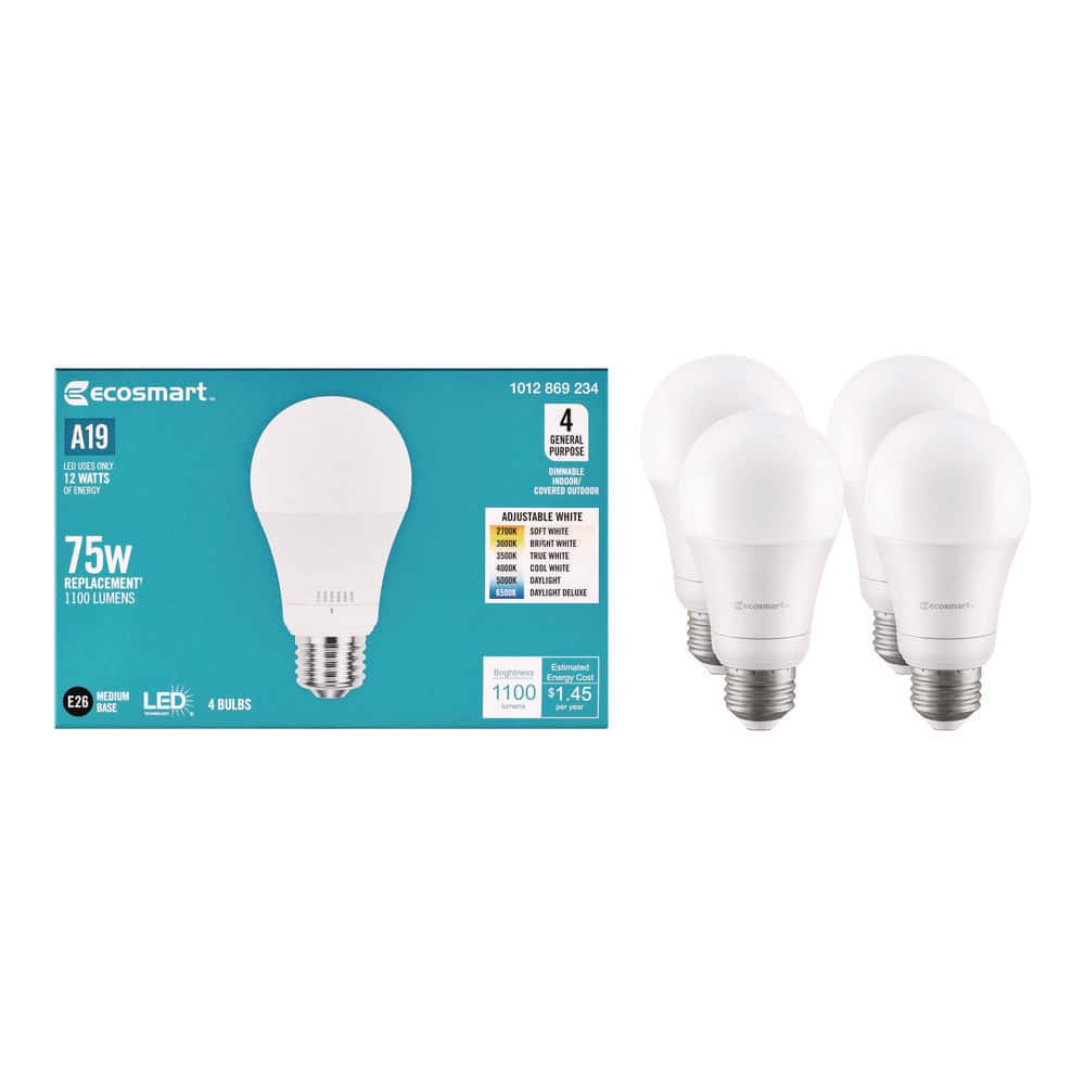 Universal Select 75-Watt Equivalent A19 Dimmable LED Light Bulb with Selectable Color Temperature (4-Pack) price history on PriceWatchPro