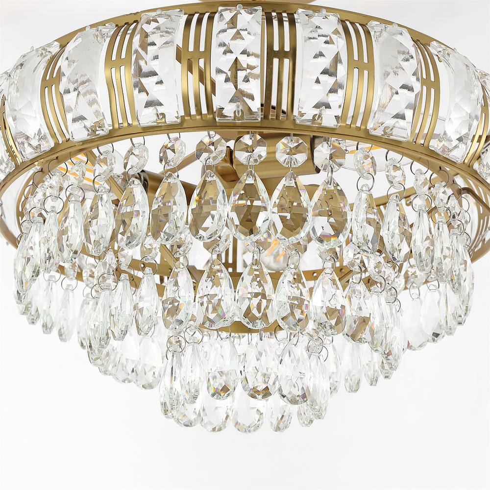 Gold Beaded Crystal 3-Light Semi Flush Mount Chandelier