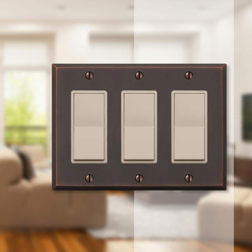 Amerelle 68RRRDB Manhattan Wallplate, 3 Rocker, Cast Metal, Aged Bronze, 1-Pack