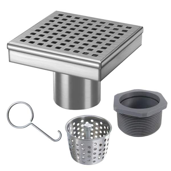 4/" Stainless Steel Square Shower Drain Square Pattern With Hair Trap New
