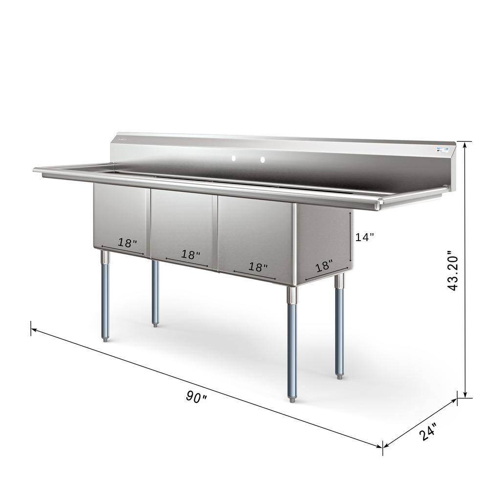 90'' Stainless Steel Triple Bowl Commercial Kitchen Sink