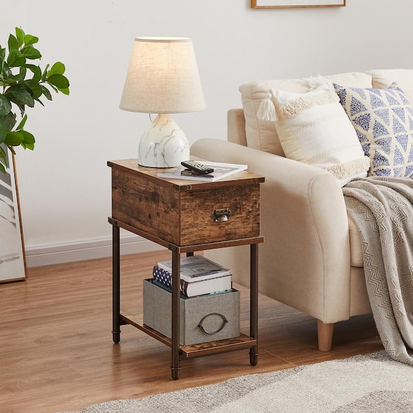 VECELO Rectangle Vintage Nightstand End/Side Table w/ Storage Drawer, STable Frame, Brown, 23.6 in. H x19.7 in. D x 11.8 in. W