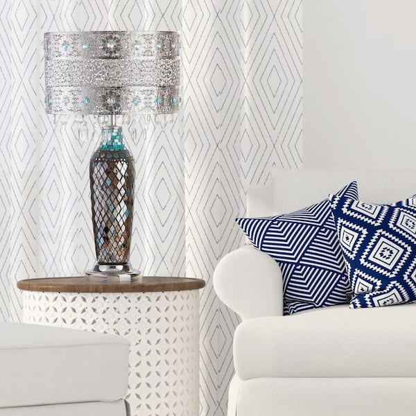 River of Goods 24.25 in. Turquoise Indoor Table Lamp with Gloria's Crystal Beaded Shade and Mosaic Base