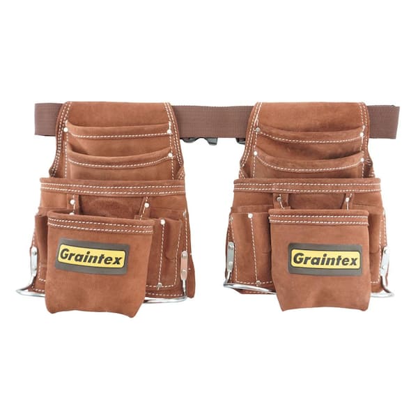 Graintex Brown 20-Pocket Suede Leather Work Apron Set