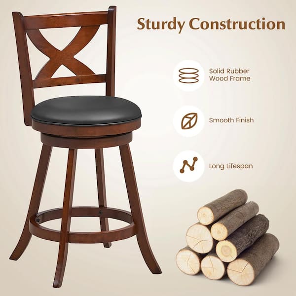 Costway Set of 2 Bar Stools 24 Classic Counter Height Swivel Chairs for Kitchen Pub
