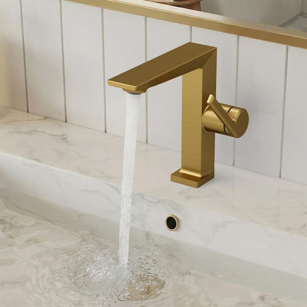 Single-Handle Single Hole Bathroom Sink Faucet with Pop-Up Drain in Brushed Gold