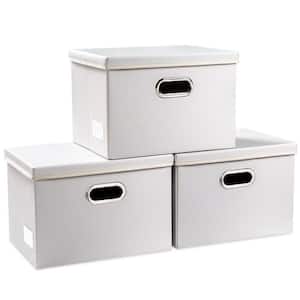 27 Qt. Leather Fabric Storage Bin with Lid in White (3-Pack)