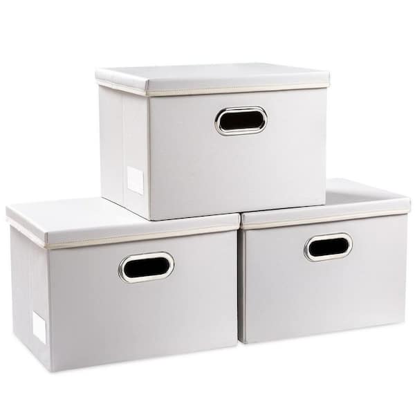 Unbranded 27 Qt. Leather Fabric Storage Bin with Lid in White (3-Pack)