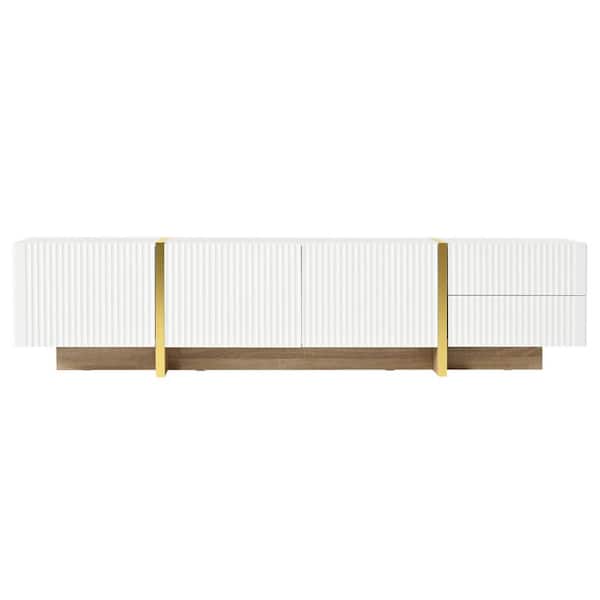 Unbranded 74.7 in. W x 13.7 in. D x 17.7 in. H White and Gold Linen Cabinet with TV Stand for TV up to 80 in. for Living Room