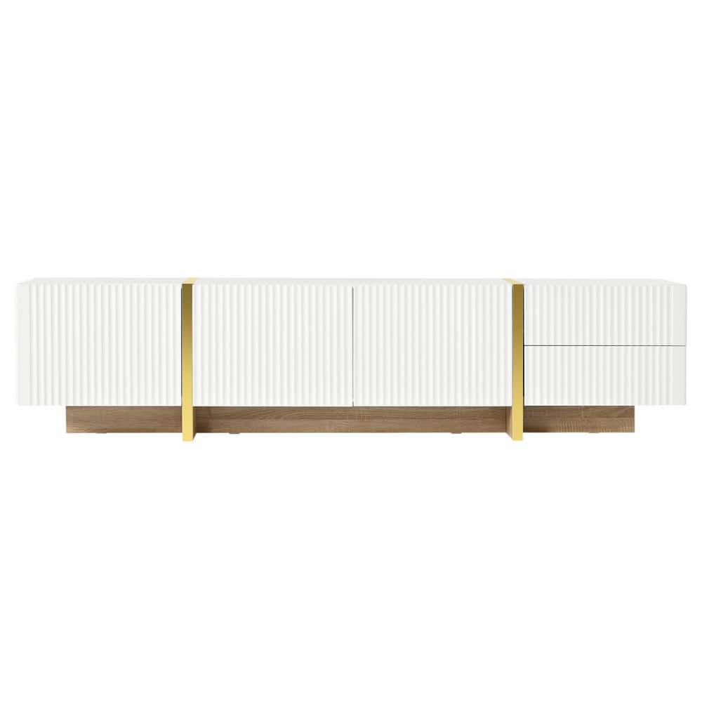 74.7 in. W x 13.7 in. D x 17.7 in. H White and Gold Linen Cabinet with TV S