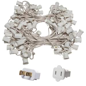 100 ft. C9/E17 White Wire Socket Stringer with 12 in. Spacing