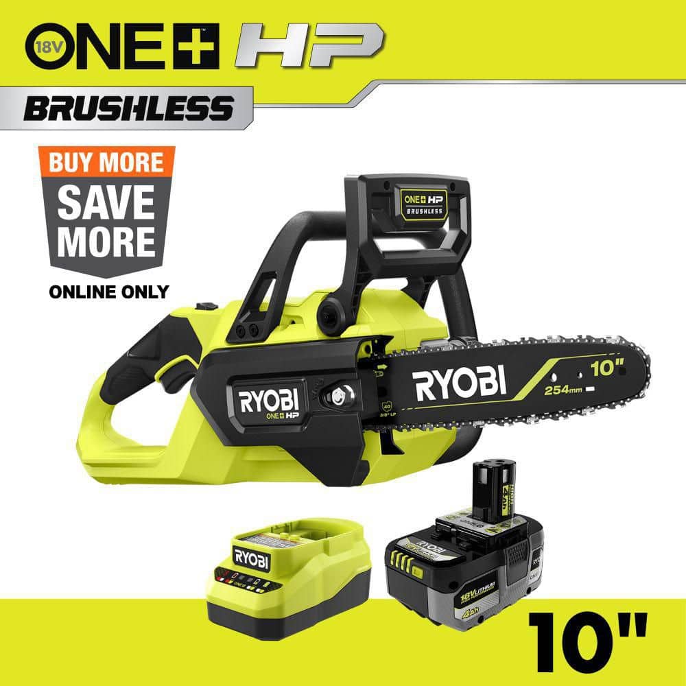 RYOBI ONE+ HP 18V Brushless 10 in. Cordless Battery Chainsaw with