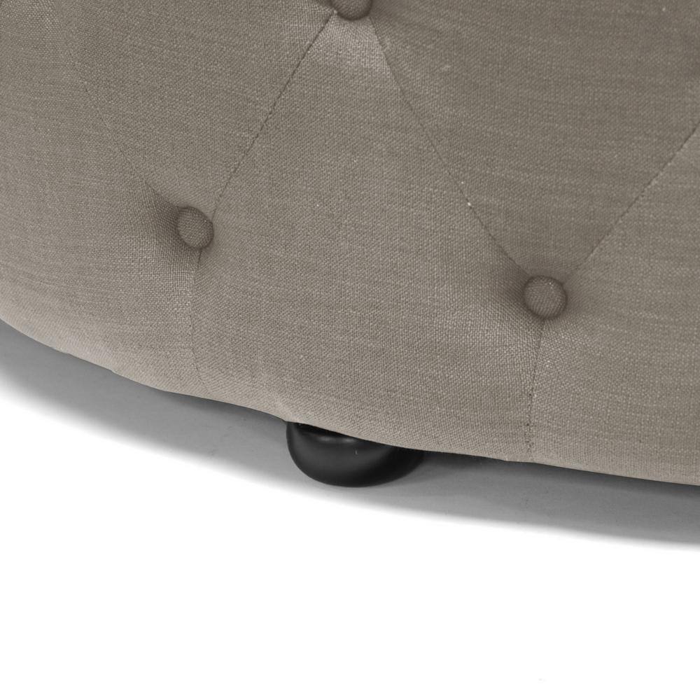 Cardiff Beige Linen 42" Round Tufted Ottoman