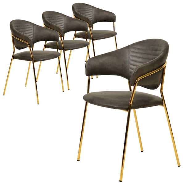 Leisuremod Upholstered Leather Dining Chair with Gold Stainless Steel Base Bella Collection Set ...
