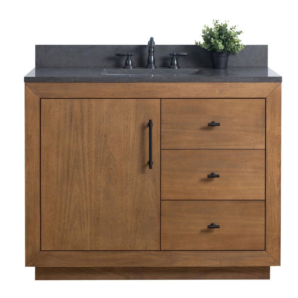 Tan 42" Single Bathroom Vanity with Black Limestone Top