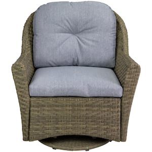 34 in. Gray Resin Wicker Deep Seated Glider Chair with Gray Cushions