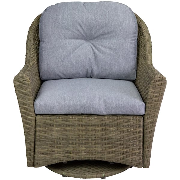 Northlight 34 in. Gray Resin Wicker Deep Seated Glider Chair with Gray Cushions
