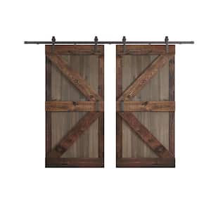 K Series 84 in. x 84 in. Smoky Gray/Kona Coffee Knotty Pine Wood Double Sliding Barn Door with Hardware Kit