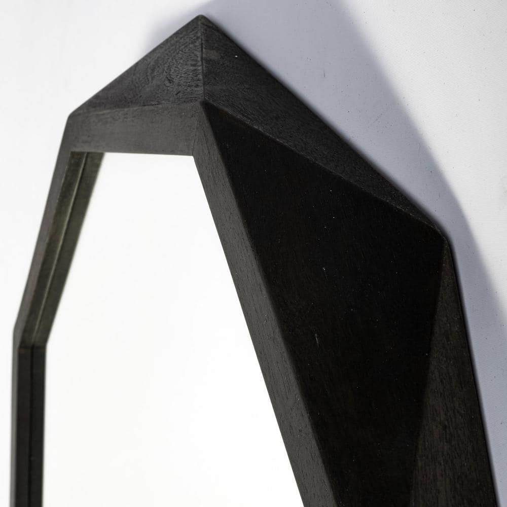 Black Octagonal Solid Wood Bathroom Vanity Mirror