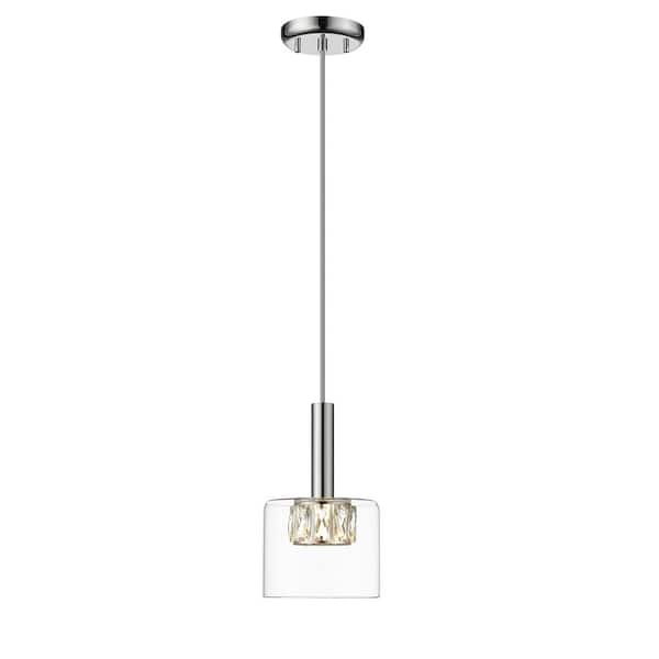OVE Decors Aster Integrated LED Chrome Mini Pendant with Crystal and Glass Shade