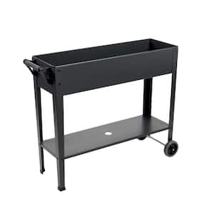 39 in. x 12 in. x 31 in. Graphite Galvinized Steel Rectangular Raised Planter Cart with Wheels and Shelf