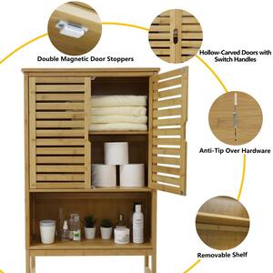 24 in. W x 66.9 in. H x 9 in. D Natural Bamboo Over-the-Toilet Storage with Adjustable Shelf in Yellow