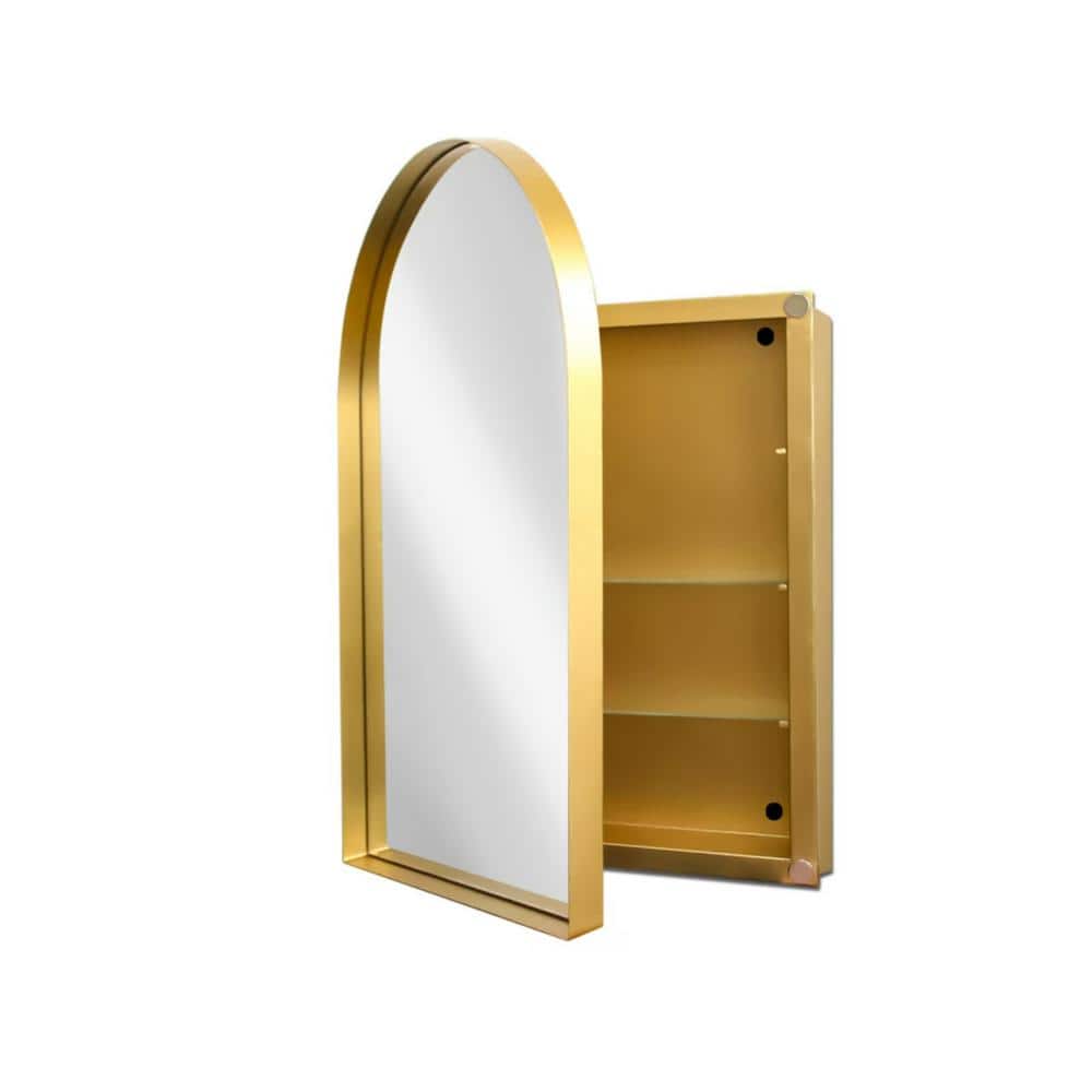 Gold 24 in. W x 35.8 in. H Bedroom Arched Metal Framed Mirror Multi-Functio