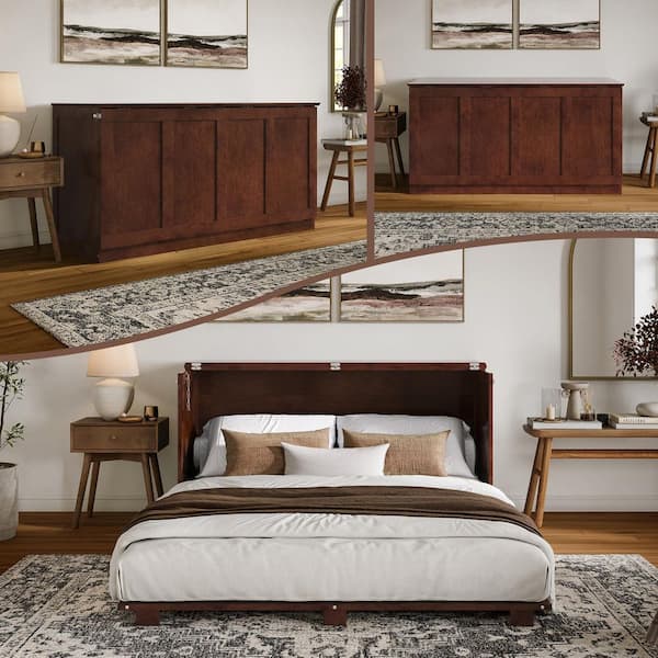 Westfield Walnut Brown Wood Frame Queen Low Profile Murphy Bed Chest with 6 in. Mattress