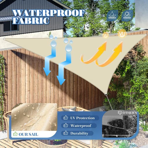 12 ft. x 12 ft. x 12 ft. Waterproof Sun Shade Sail Triangle Canopy Cover UV Blockage for Outdoor Patio Pergola(Beige)