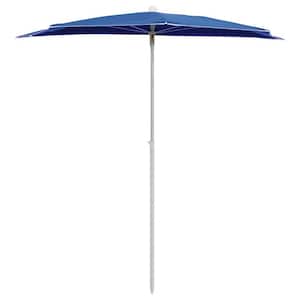 70.9 in. x 35.4 in. Garden Half Parasol with Pole Semicircle Patio Umbrella Blue