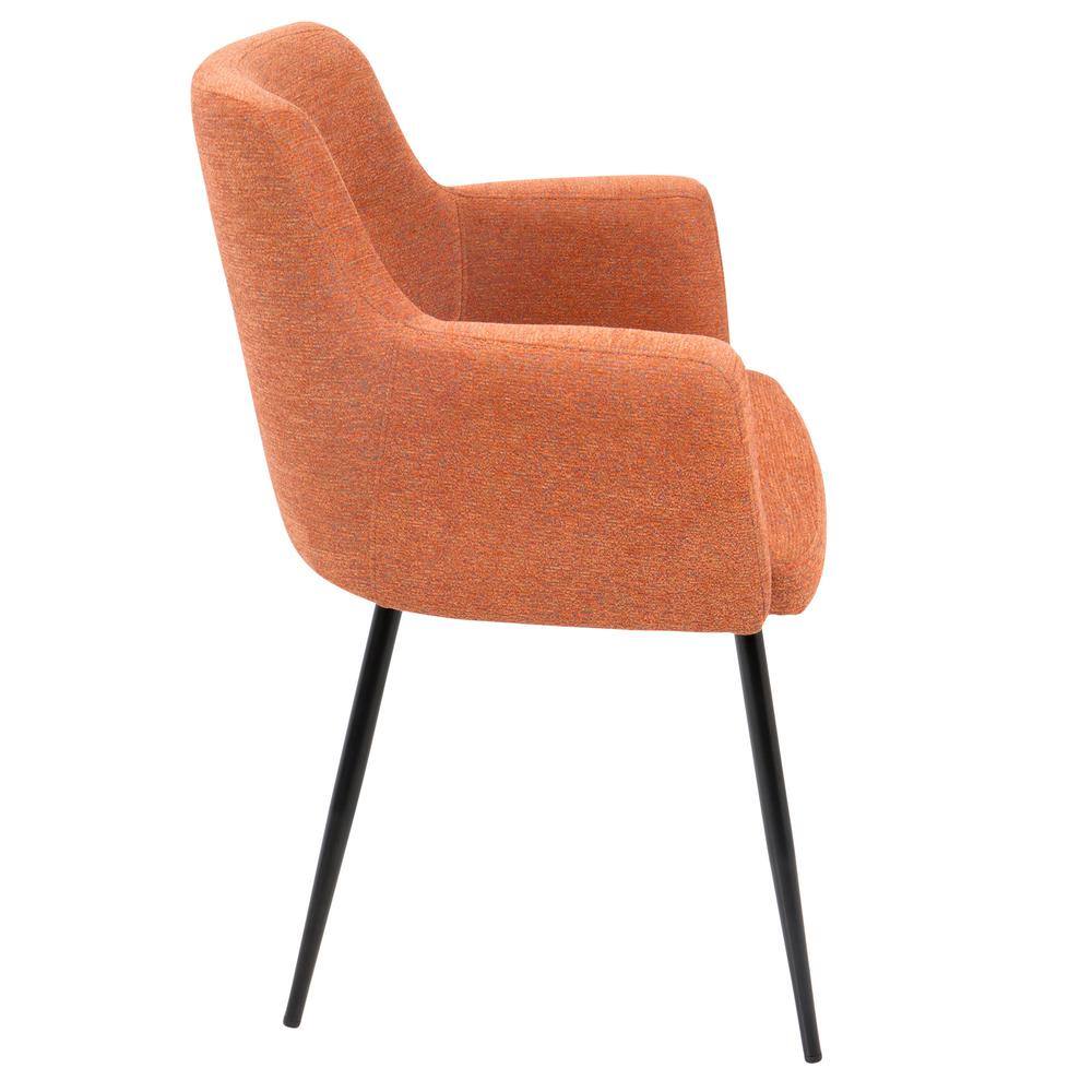 Scandinavian Orange Faux Leather Upholstered Arm Chairs with Metal Legs