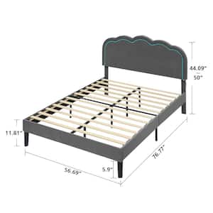Upholstered Bed Gray Metal Frame Full Platform Bed Adjustable Charging Station Headboard LED Lights Bed Frame