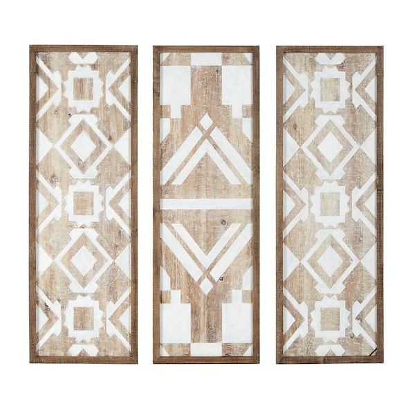 Brown Madison Park Mandal Panel Two-tone Geometric 3-Piece Wood Wall Decor Set 12.6 in. x 36.81 in.