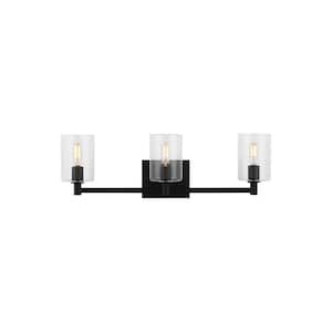 Fullton Modern 24.625 in. 3-Light Indoor Dimmable Midnight Black Bath Vanity Light with Clear Glass Shades