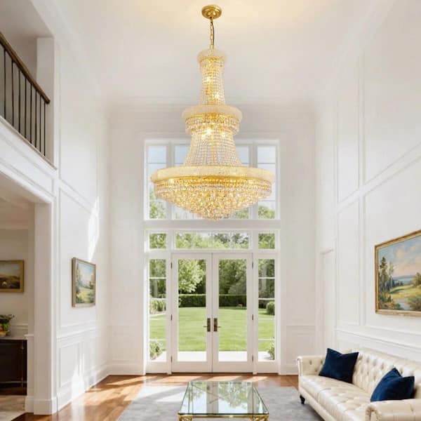 32 in. 20-Light Gold Crystal Tower Chandelier for Living Room, kitchen, bedroom (Bulbs not included)