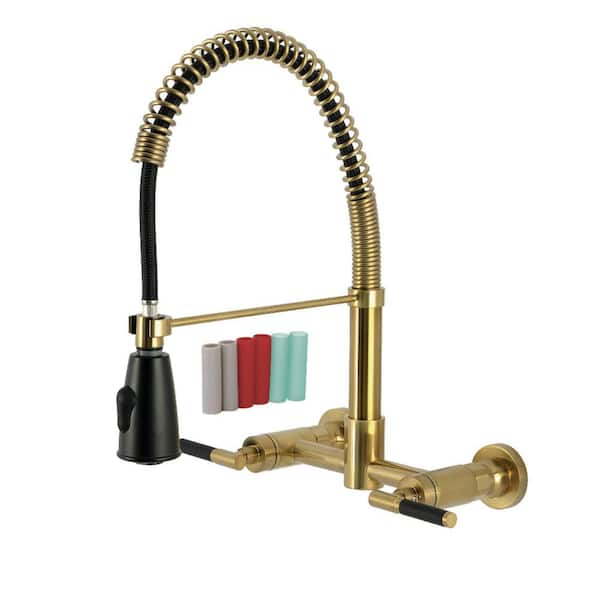 Kaiser 2-Handle Wall Mount Standard Kitchen Faucet in Brushed Brass