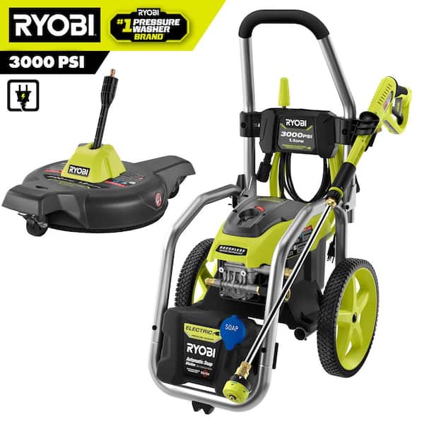 RYOBI 3000 PSI 1.1 GPM Cold Water Electric Pressure Washer and 12 in. Surface Cleaner with Caster Wheels