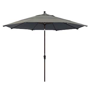 11 ft. Bronze Aluminum Pole Market Aluminum Ribs Auto Tilt Crank Lift Outdoor Patio Umbrella in Spectrum Dove Sunbrella